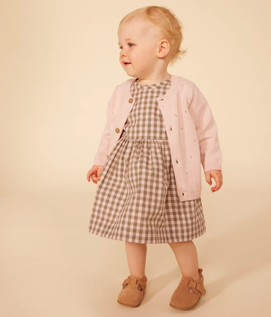 Babies' Openwork Knitted Cotton Cardigan SALINE pink
