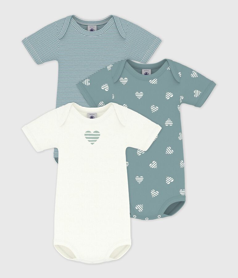 Pack of babies' short-sleeved heart print cotton bodies multicolor