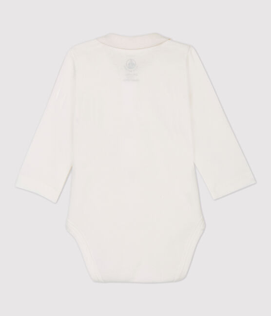 Babies' White Organic Cotton Bodysuit with Collar MARSHMALLOW white