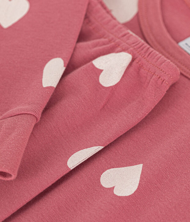 Children's heart print cotton pyjamas pink/white