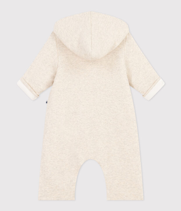 Babies' Quilted Cotton Hooded Jumpsuit beige