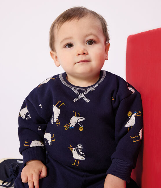 Babies' seagull print cotton hoodie SOIR blue/MULTICO