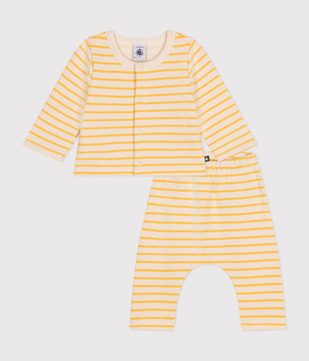 Babies' two-piece set in brushed fleece Ecru/yellow