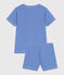 Children's short stripy cotton pyjamas PERSE blue/MARSHMALLOW white