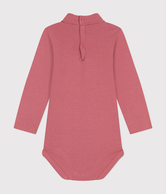 Babies' Long-Sleeved Roll Neck Cotton Bodysuit ROSEWOOD pink
