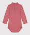 Babies' Long-Sleeved Roll Neck Cotton Bodysuit ROSEWOOD pink