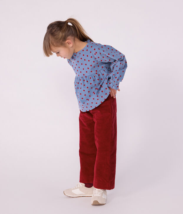 Children's wide leg pants in plain velvet red
