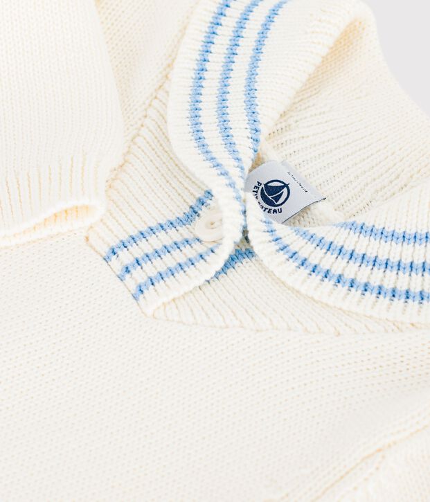 Babies' stripy cotton jumper with a shawl collar MILK