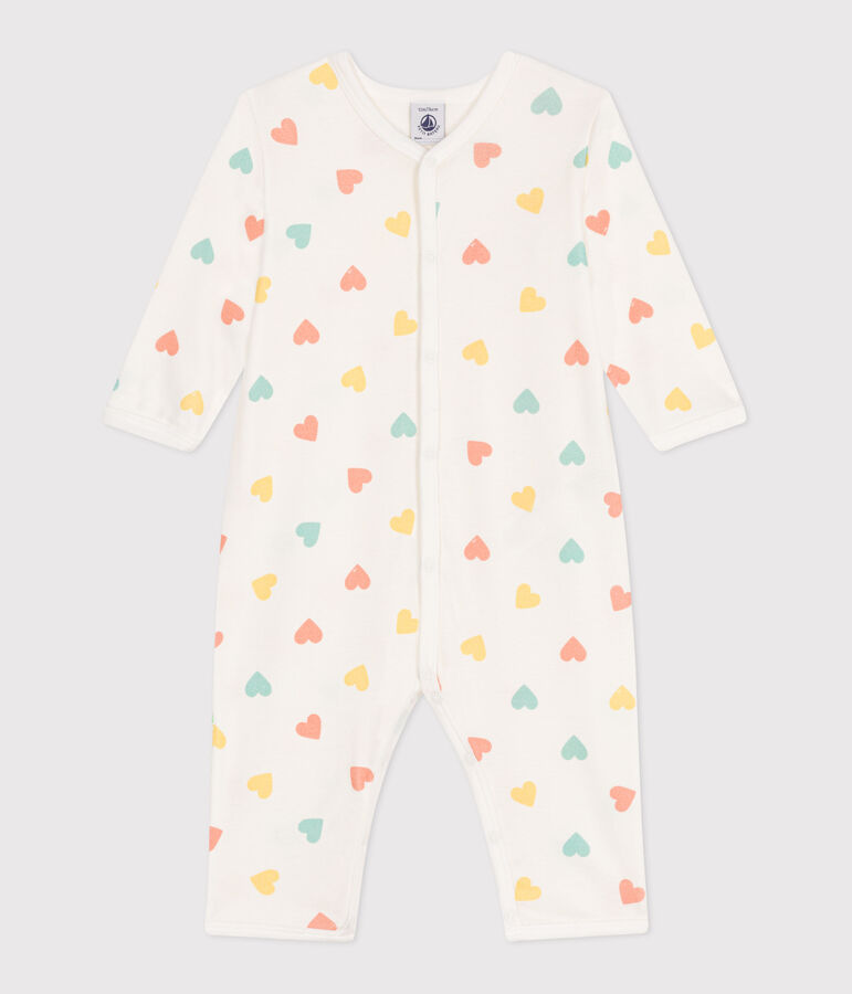 Babies' footless heart pattern cotton pyjamas white/multicolor