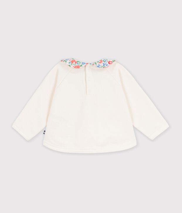 Babies' plain cotton sweatshirt with a printed collar MILK