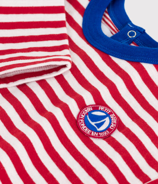 Babies' long-sleeved stripy cotton T-Shirt POMPEI red/MILK