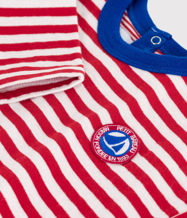 Babies' long-sleeved stripy cotton T-Shirt POMPEI red/MILK