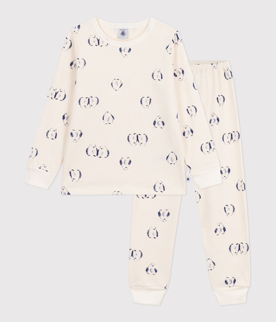 Children's penguin print fleece pyjamas MILK blue/SOIR