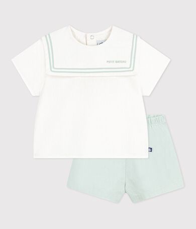 Babies' 2-piece cotton/linen outfit, with a sailor collar top