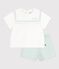 Babies' 2-piece cotton/linen outfit, with a sailor collar top white/blue
