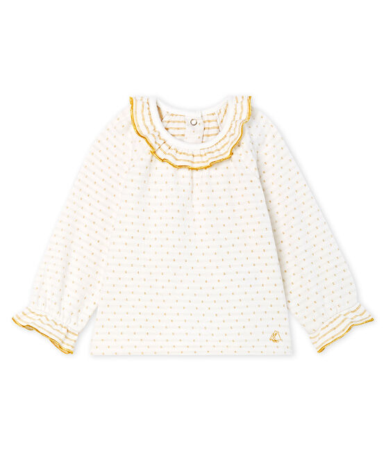 Baby Girls' Long-Sleeved Tube Knit Patterned Blouse MARSHMALLOW white/OR yellow