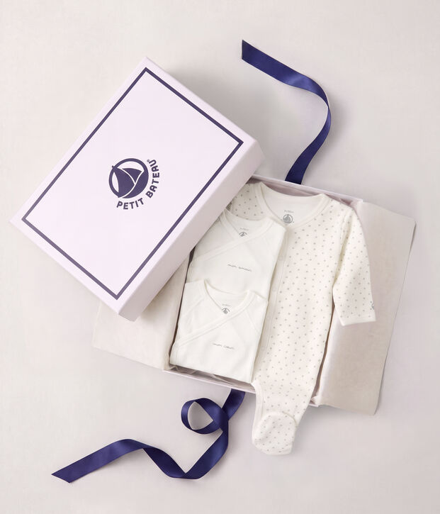 Newborn babies' gift box set in cotton printed with little hearts multicolor