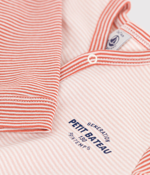 Footless Pinstriped Cotton Sleepsuit pink/white