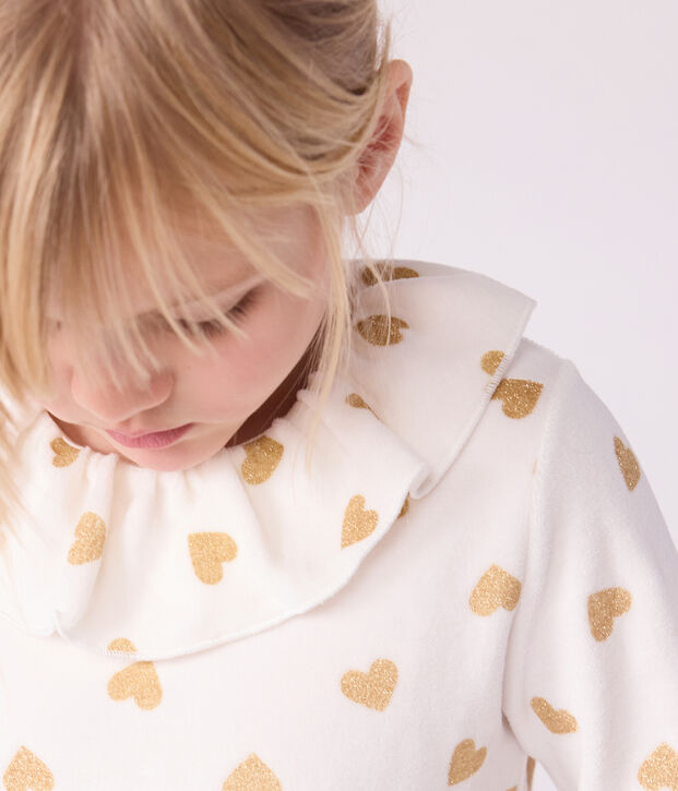 Children's Velour Pyjamas with a gold glitter heart print Ecru/yellow