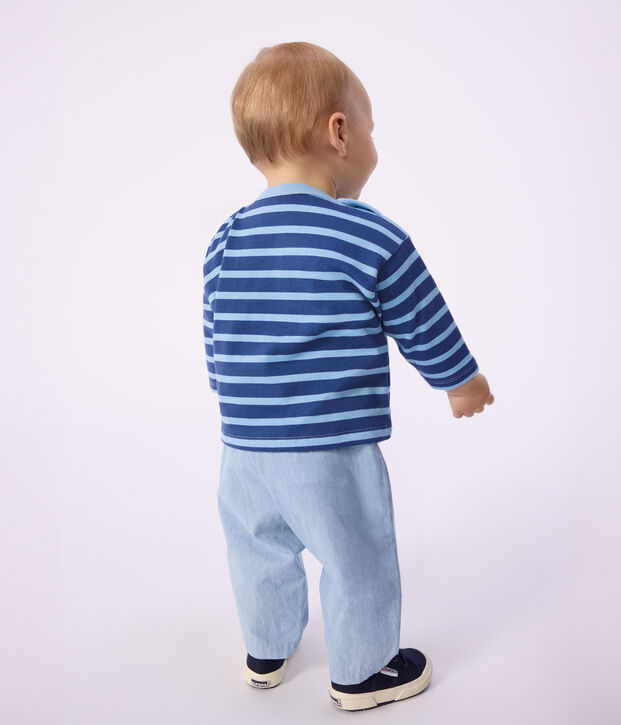 Babies' cotton Breton top with a seagull badge blue/blue