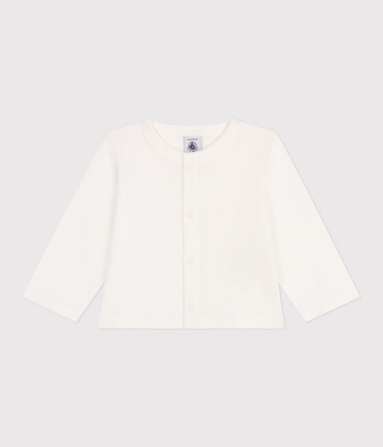 Babies' plain cotton cardigan MARSHMALLOW white