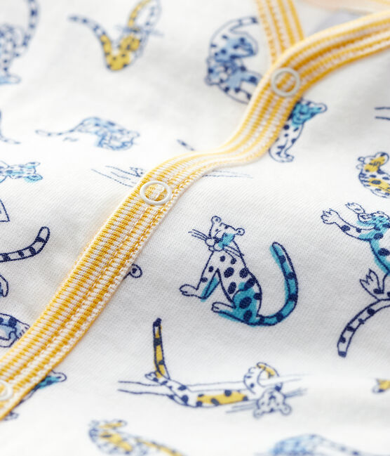 Babies' Footless Panther Patterned Cotton Sleepsuit MARSHMALLOW white/MULTICO white