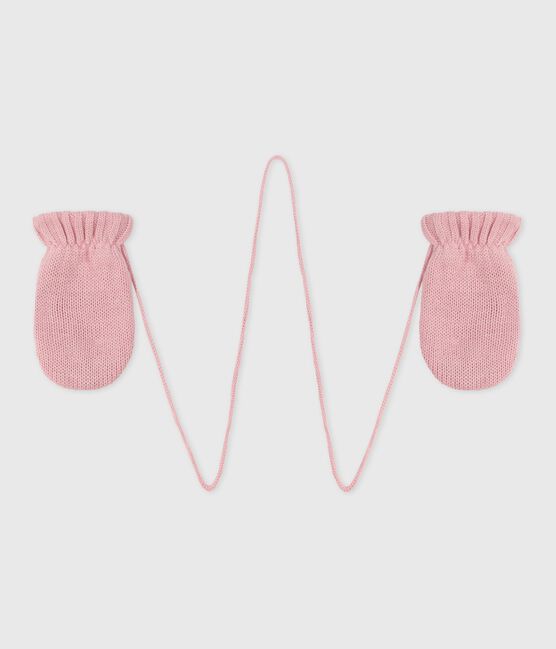 Babies' knitted mittens lined in polar fleece CHARME pink