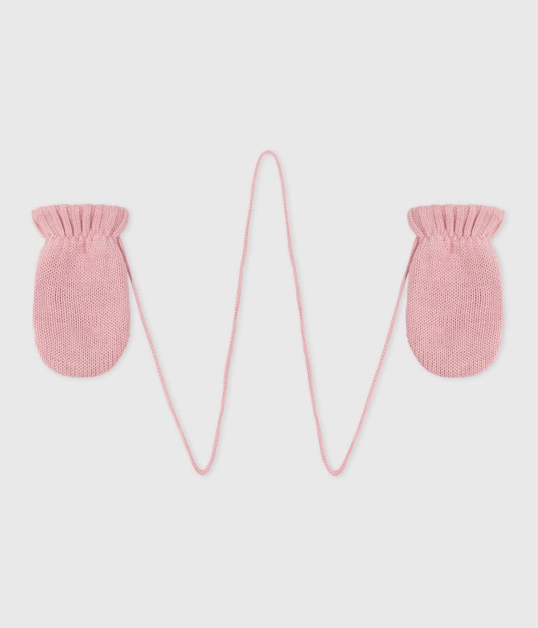 Babies' knitted mittens lined in polar fleece pink