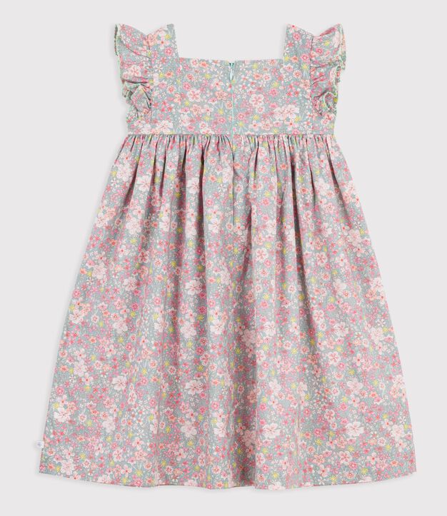 Children's sleeveless floral print cotton dress blue/multicolor