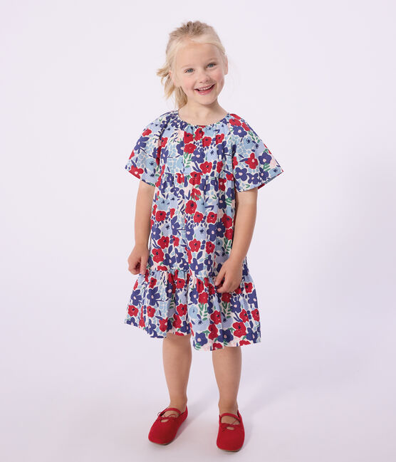 Children's short-sleeved floral print cotton dress MARSHMALLOW white/MULTICO white