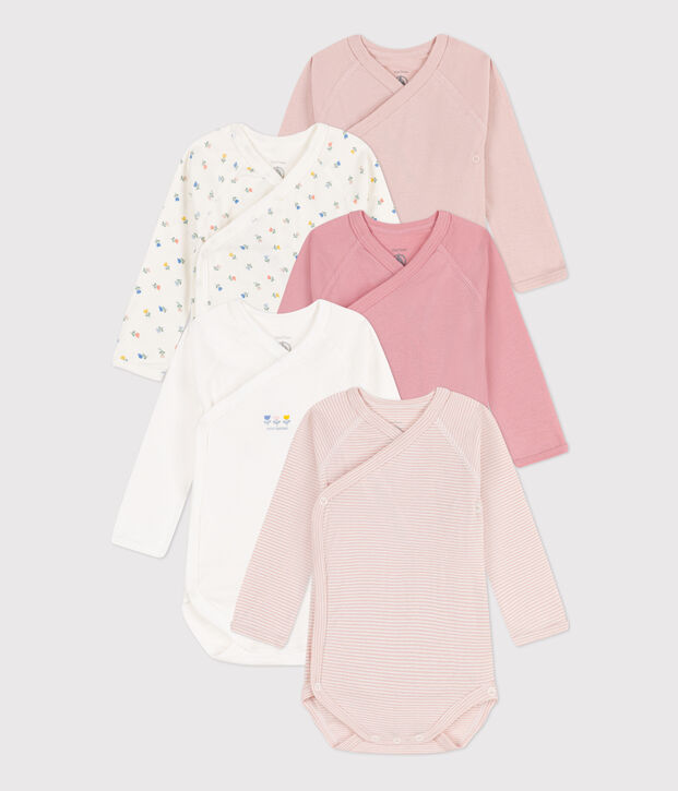 Long-Sleeved Wrapover Printed Cotton Bodysuits - Pack of 5 multicolor