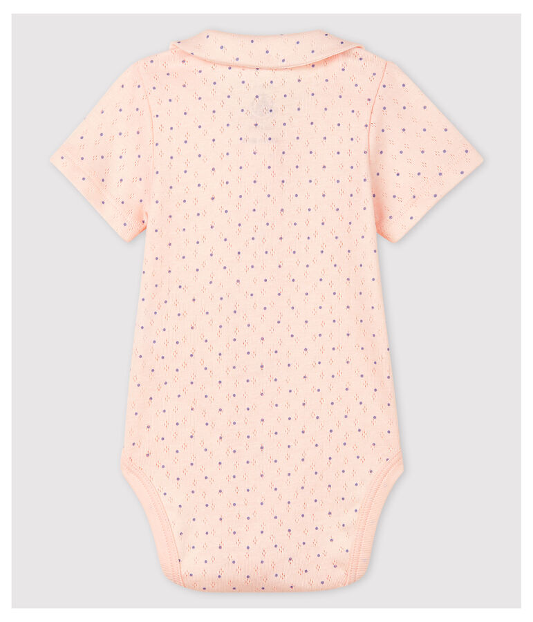 Baby Girls' Pink Short-Sleeved Organic Cotton Bodysuit with Collar pink/blue