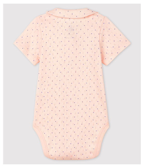 Baby Girls' Pink Short-Sleeved Organic Cotton Bodysuit with Collar FLEUR pink/EDNA blue