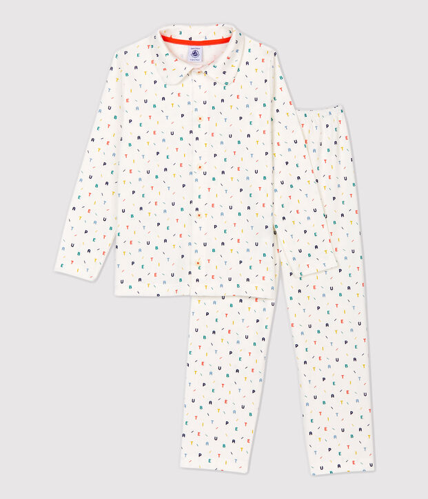 Boys' Multicoloured Letter Print Organic Cotton Pyjamas white/multicolor