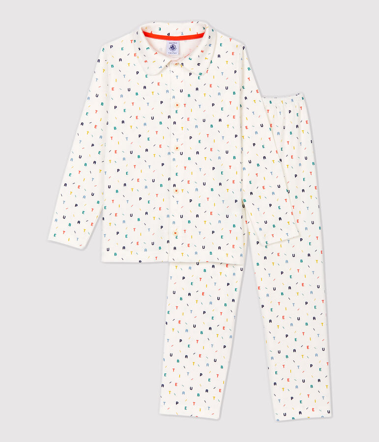 Boys' Multicoloured Letter Print Organic Cotton Pyjamas white/multicolor