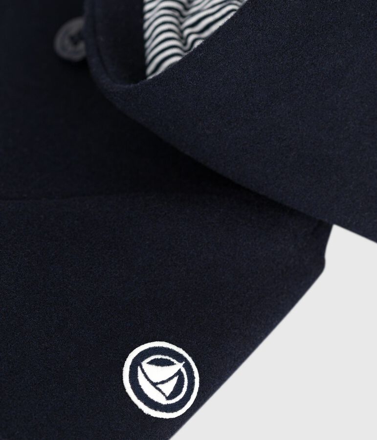 Babies' pea coat in plain woollen broadcloth blue