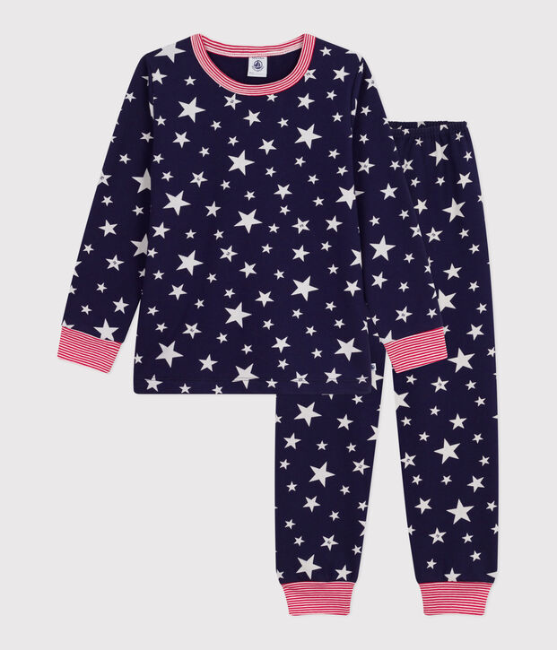 Children's pyjamas in star-print fleece blue/white
