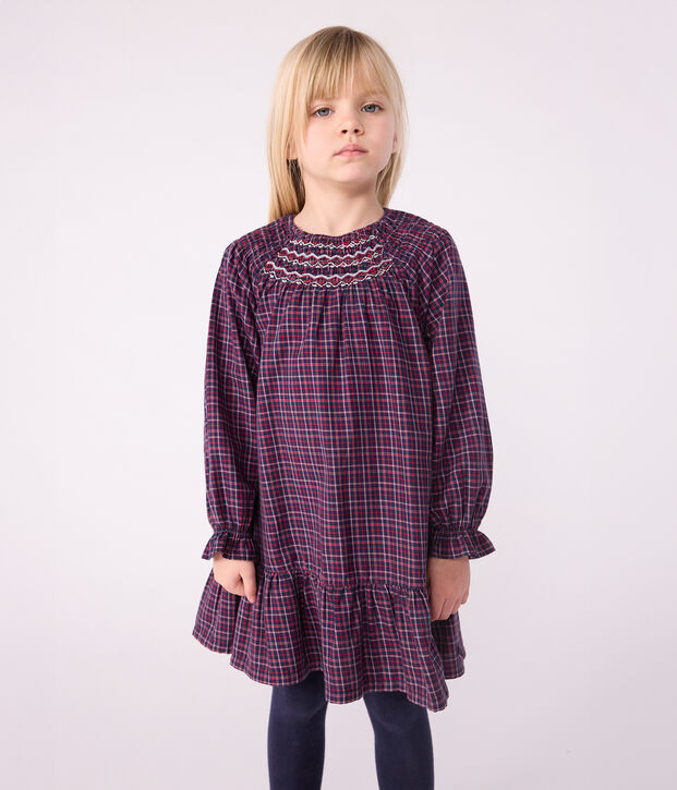 Children's long-sleeved checked flannel dress blue/multicolor