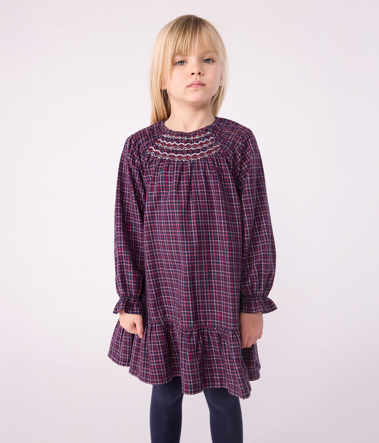 Children's long-sleeved checked flannel dress blue/multicolor