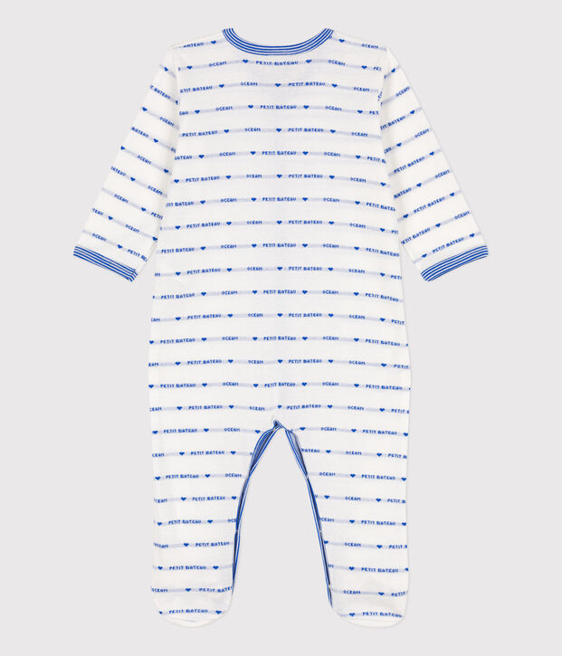 Patterned Knit Cotton Sleepsuit white/blue