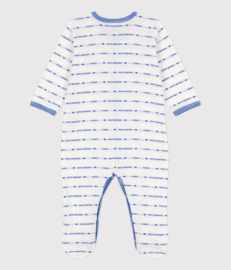 Patterned Knit Cotton Sleepsuit MARSHMALLOW white/PERSE blue