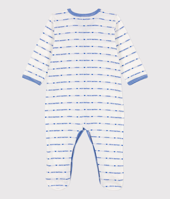 Patterned Knit Cotton Sleepsuit MARSHMALLOW white/PERSE blue