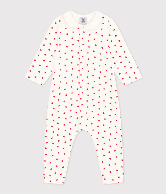 Babies' Little Heart Patterned Fleece Jumpsuit MARSHMALLOW white/TERKUIT red