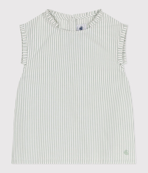 Children's sleeveless stripy cotton blouse green/white