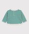 Babies' long-sleeved stripy cotton T-shirt. green/beige