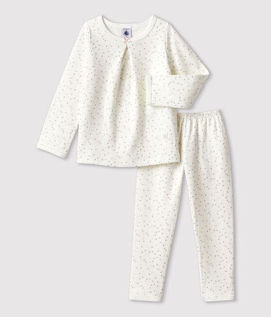 Girls' Starry Tube Knit Pyjamas MARSHMALLOW white/ARGENT grey