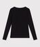 Women's plain wool and cotton t-shirt with wide boat neck black