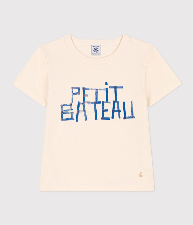 Boys' short-sleeved cotton T-shirt Ecru