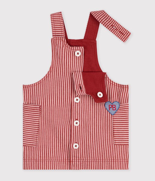 Babies' sleeveless stripy cotton dress with a heart badge pink/pink
