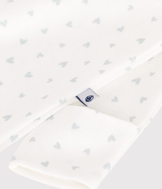 Babies' cotton one-piece/sleep sack with a collar with little hearts MARSHMALLOW white/MULTICO white